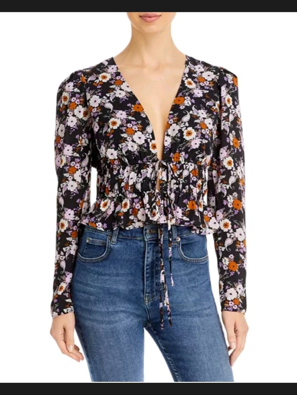 NWT Wayf Sammie Floral Print Tie Front Blouse - Small - Retail $89